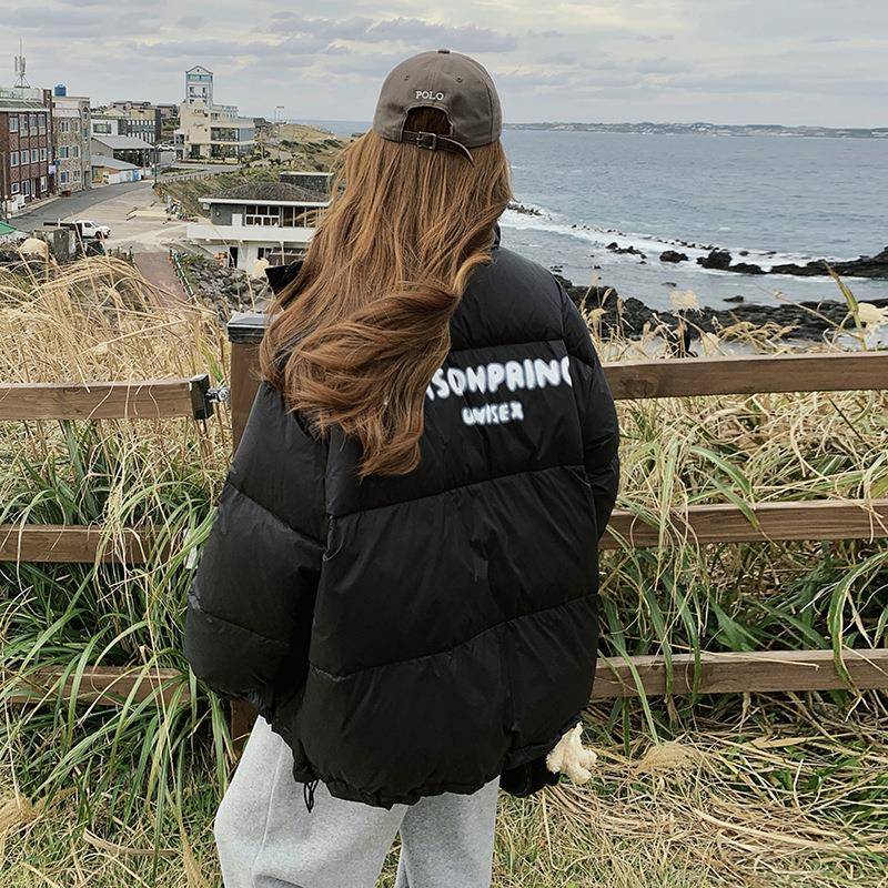 黑色高C170-806印级感炸街字母花羽绒服女2025冬新款时面尚加厚季
