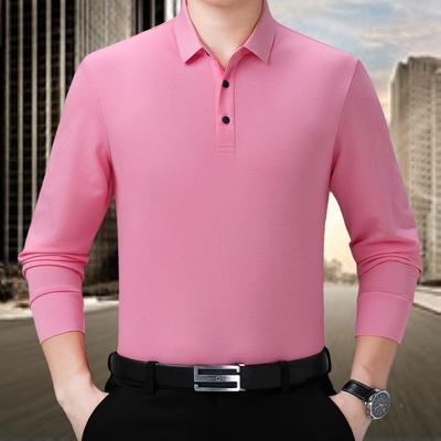 爸中爸装年长男装翻领打底衫衫丝光棉男纯士袖恤FRE色休闲