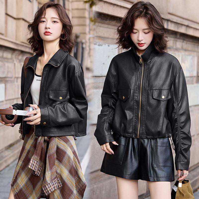 秋翻领皮克衣外套女款秋季新流行时绵MUT羊皮夹早妈妈休款闲上衣