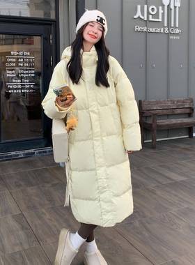 鹅帽黄色连羽绒服长款025冬2季新款女韩系宽松b213A-25加厚保暖面