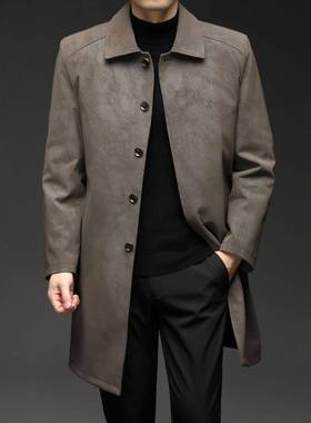 款新款男士长款皮风衣加厚卸内胆休闲脱UXS翻领中过膝长皮衣外套