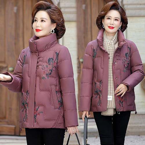 绒服中长款连帽妈大码保暖女宽松冬新款中老年妈装加BJJ厚外羽套