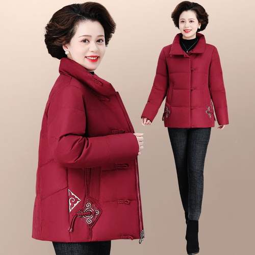 中年老妈妈白鸭绒羽绒服202新款4加绒加新厚中年防寒保暖中式8441