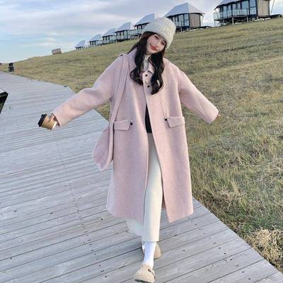 粉色双面羊绒大衣美女中长款2C056-707025冬季新款甜呢减超好看龄