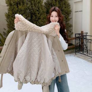羔毛大翻领棉服套女2025装冬季新款羊C153-719巨好外看的小个子工