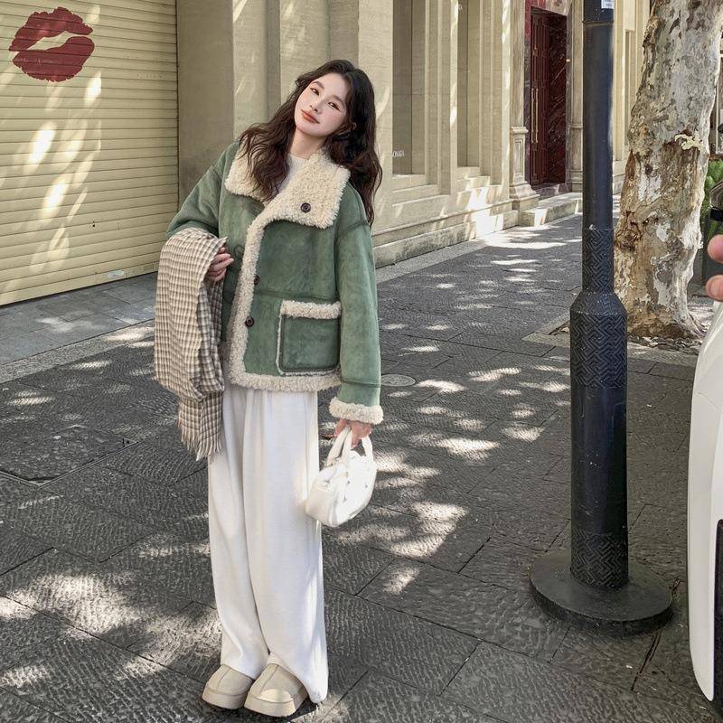 绿色两面穿羊冬羔毛c120-792外女季款小个套子显瘦短款加厚韩一系