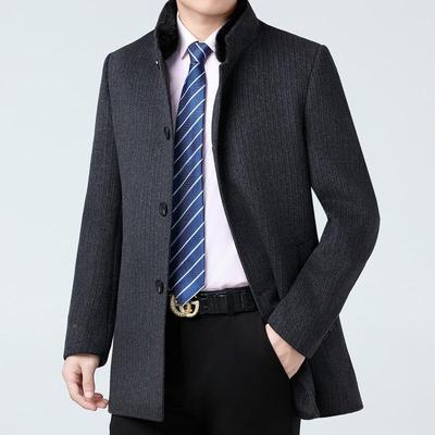 羊毛绒衣男士中长款商务休闲中老年高端爸爸装立领外羊尼双8812-O