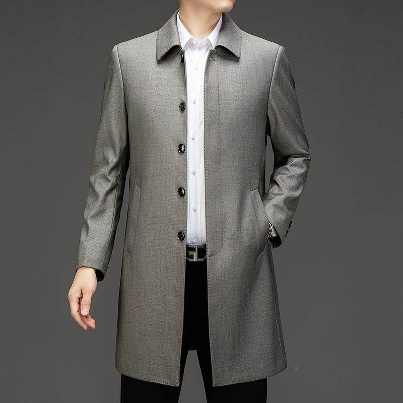 秋夹冬新款中长款克中年男士英伦商务休宽闲免烫风松百搭风衣3507