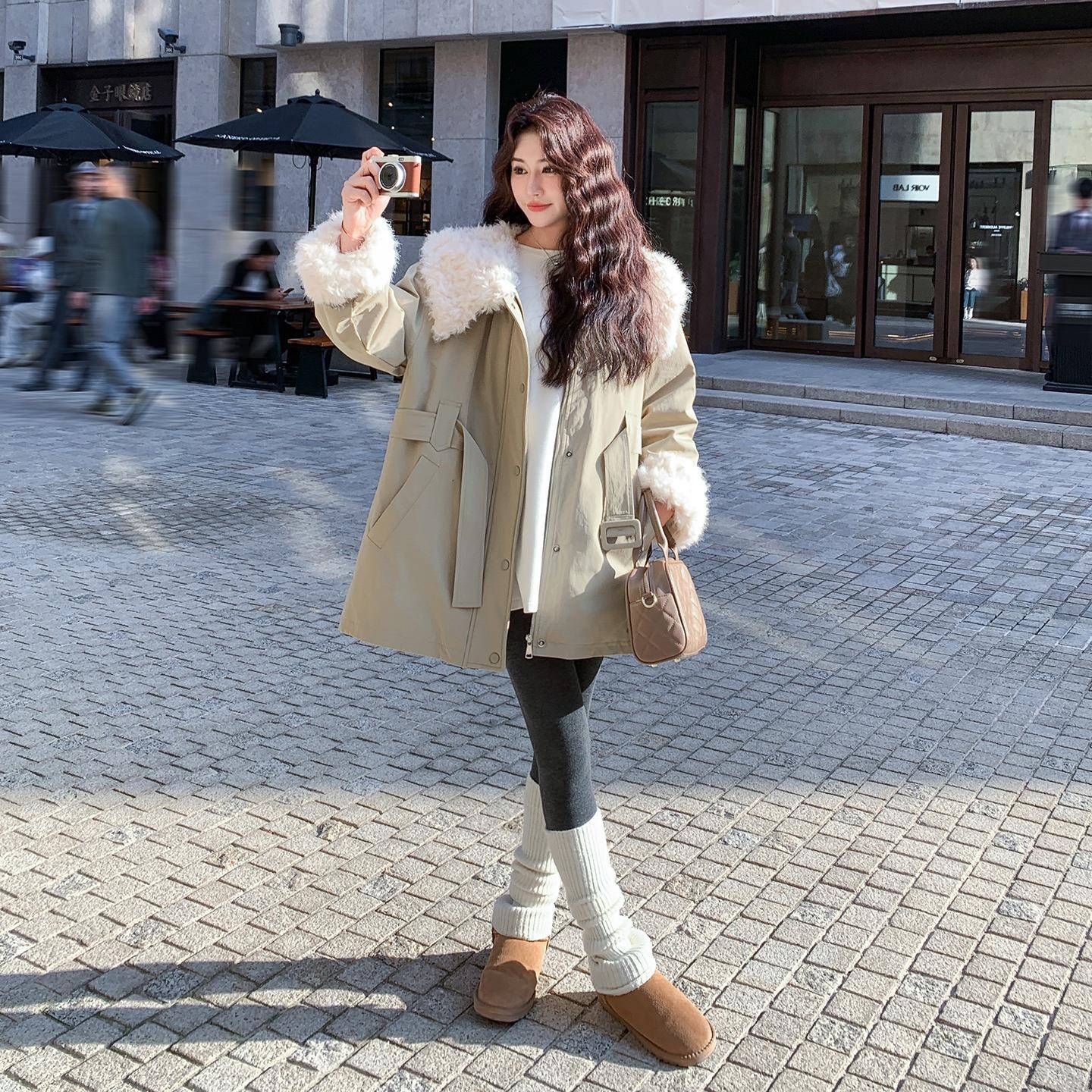 冬季新绒款韩c219-215式军领羊羔90派克羽绒毛海服