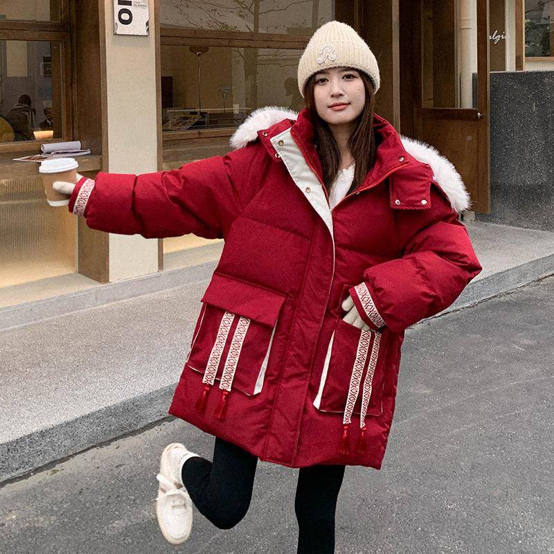 大毛领绒年行红羽棉衣棉服女冬外套新加厚2025新款今年c286-881流