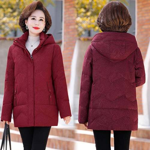 冬季新外款连女装加厚白鸭绒套中年妈妈大刺牌保暖帽801-Q3绣羽绒