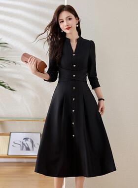 女装Z5236-012024春新款韩版衫裙3子V领装长款时尚气质连衬衣裙 Z