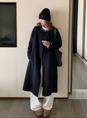 黑色5双面呢外套女冬202新款韩版复古气质2B187- A闲百搭长款季羊