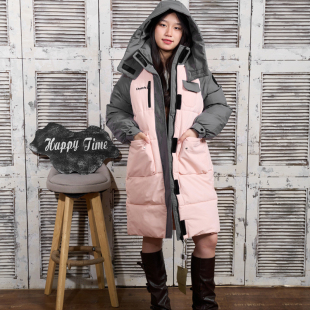 羽绒棉服女士2025冬季过膝中长款加厚保暖拼色休闲外套高中学生
