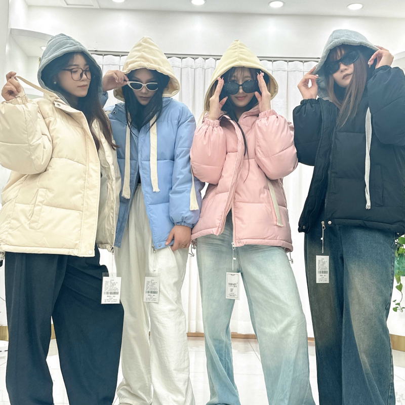 oversize学院风设计感假两件连帽冬季棉服外套女2024新款面包服潮