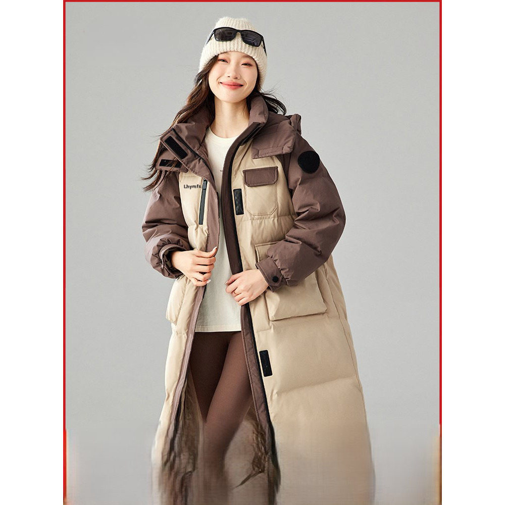 羽绒棉服女士2025冬季过膝中长款加厚保暖拼色休闲外套高中学生