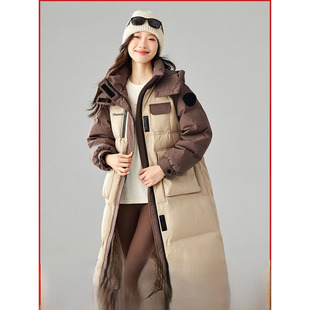 羽绒棉服女士2025冬季过膝中长款加厚保暖拼色休闲外套高中学生