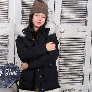 浅蓝色短款派克棉服女冬季保暖加厚带毛领学院风小个子工装外套潮