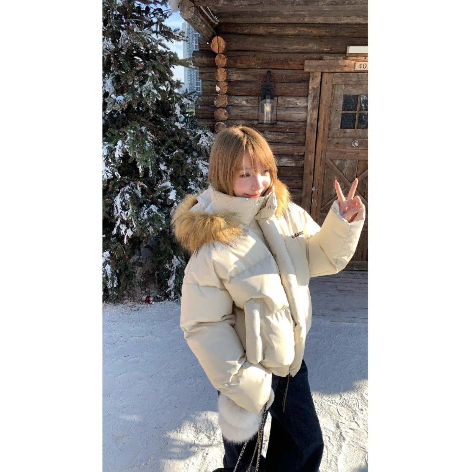 棉衣美式上衣加厚ins羽绒棉服pu皮复古女韩版可拆卸大毛领学院风