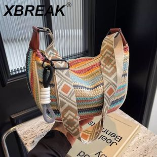 XBREAK彩虹编织包女式 小清新斜挎饺子包大容量单肩通勤包 新款 时尚