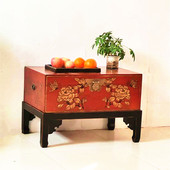 原创实木手绘茶几复古轻奢质感美学红蝴蝶炕几沙发边几储物茶台