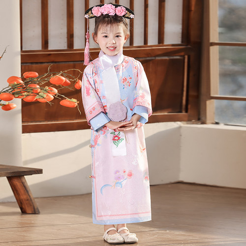 新款格格服女童儿童汉服女孩古装超仙清朝古风满族服装女宝宝套装