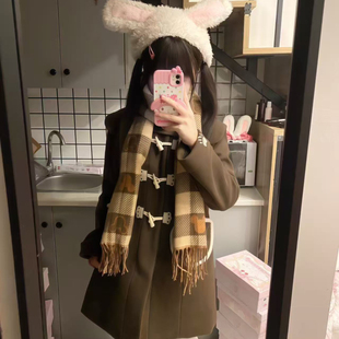 韩版 熊仔纯色防风秋冬毛呢外套女学院风中长款 毛呢大衣 漓川JK