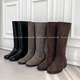 韩国东大门代购 简约套筒圆头绒面百搭不过膝高筒长靴 25秋冬新款