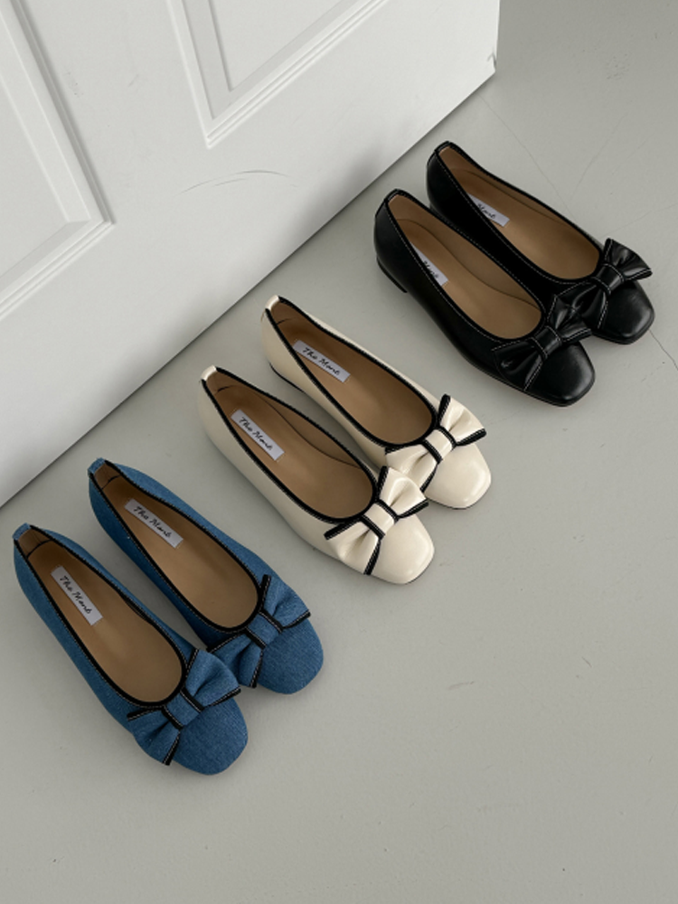 韩国2024春季新款甜美少女感蝴蝶结浅口玛丽珍套脚单鞋牛仔平底鞋,女鞋,浅口单鞋,淘宝优惠券,粉丝福利购,淘宝优惠卷