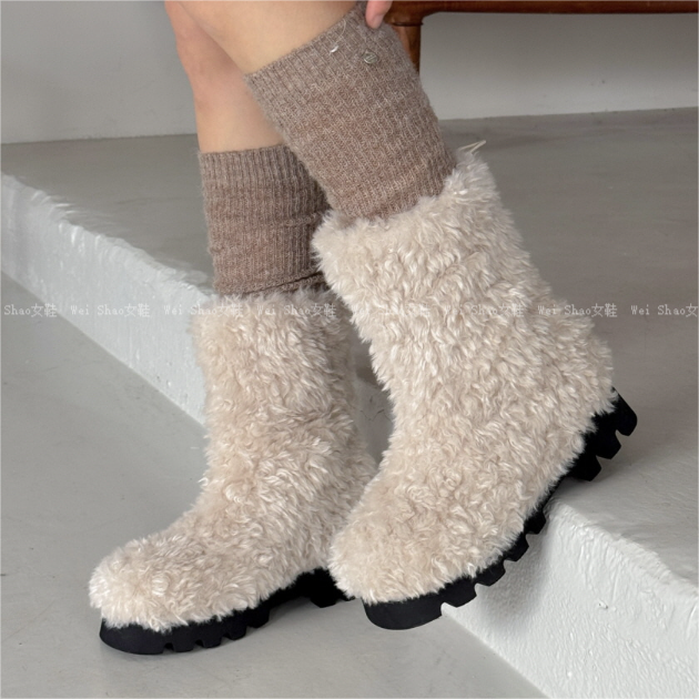 韩国东大门代购冬季加绒保暖套筒时尚雪地靴套筒粗跟棉靴毛毛靴,女鞋,时尚雪地靴,淘宝优惠券,粉丝福利购,淘宝优惠卷
