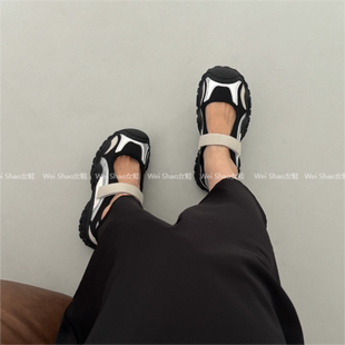 女 Wei Shao女鞋 韩国厚底魔术贴丑萌大头休闲浅口玛丽珍老爹鞋 单鞋