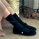 棉鞋 韩国东大门代购 甜美一字带丝绒面加绒浅口圆头玛丽珍平底鞋