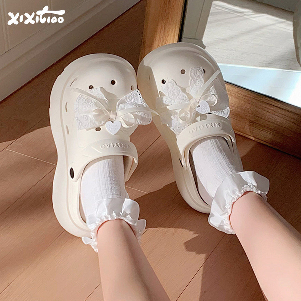 厚底少女心沙滩洞洞鞋ins爱心蝴蝶结仙女风lolita鞋包头凉鞋女夏,女鞋,洞洞鞋,淘宝优惠券,粉丝福利购,淘宝优惠卷