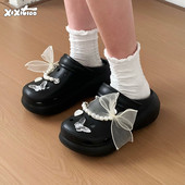 韩系厚底增高仙女风蝴蝶珍珠链沙滩凉鞋 少女心两穿EVA洞洞鞋 女夏