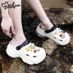 海边沙滩凉拖鞋 时尚 外穿防滑包头老爹鞋 女夏季 厚底增高7CM洞洞鞋