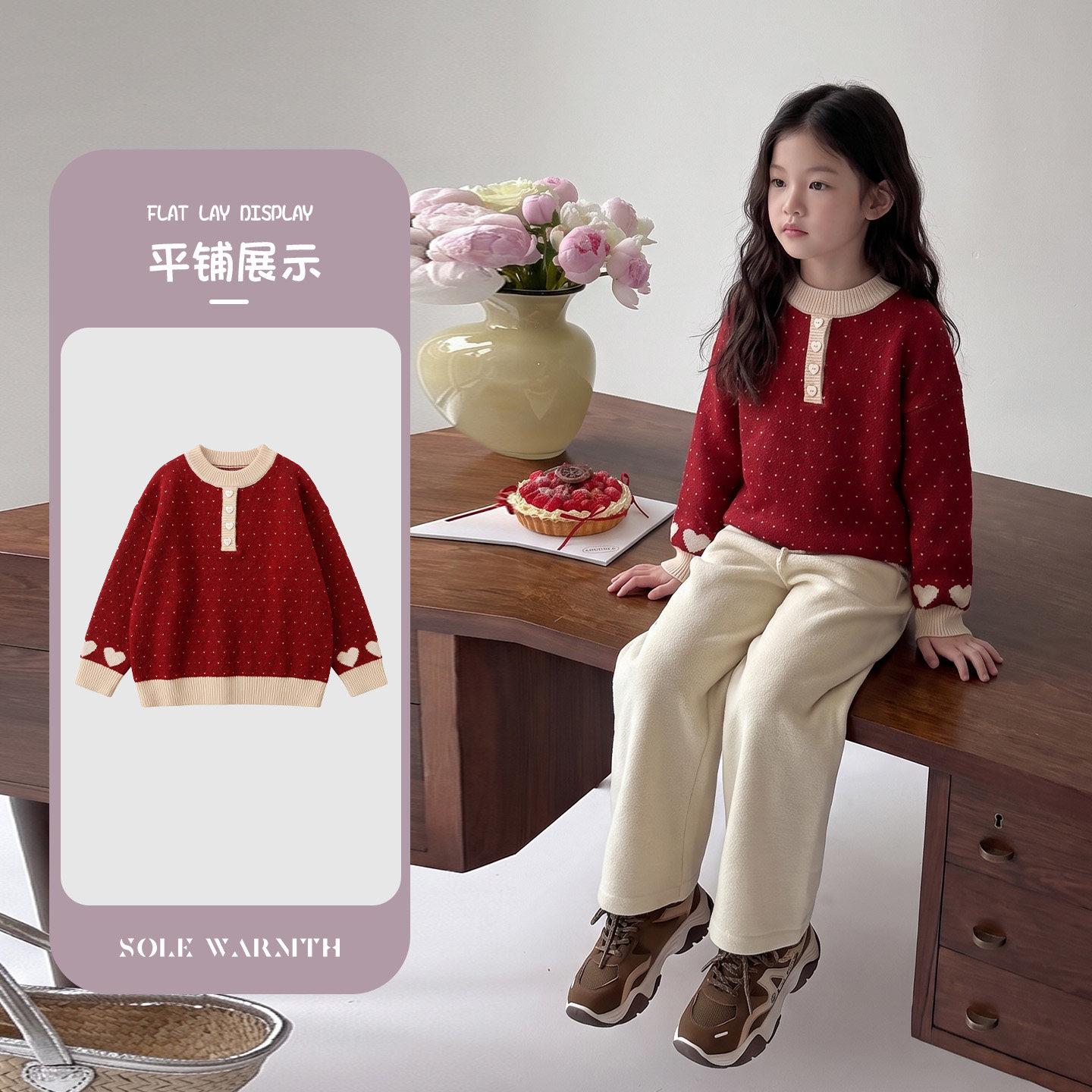 唯暖女童毛衣冬装宝宝加厚衣服新款女孩冬季儿童保暖洋气针织上衣