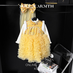 唯暖童装女童连衣裙宝宝公主裙子2026新款冬季装新年衣服国风套装