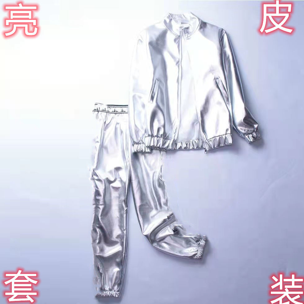 套装男大码帅气衣服男休闲运动套装男春秋金色亮面外套裤子学生，男装休闲套装，星座1804