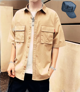 夏季男士短袖衬衫韩版潮流学生工装衬衣服休闲宽松男青年半袖衬衫