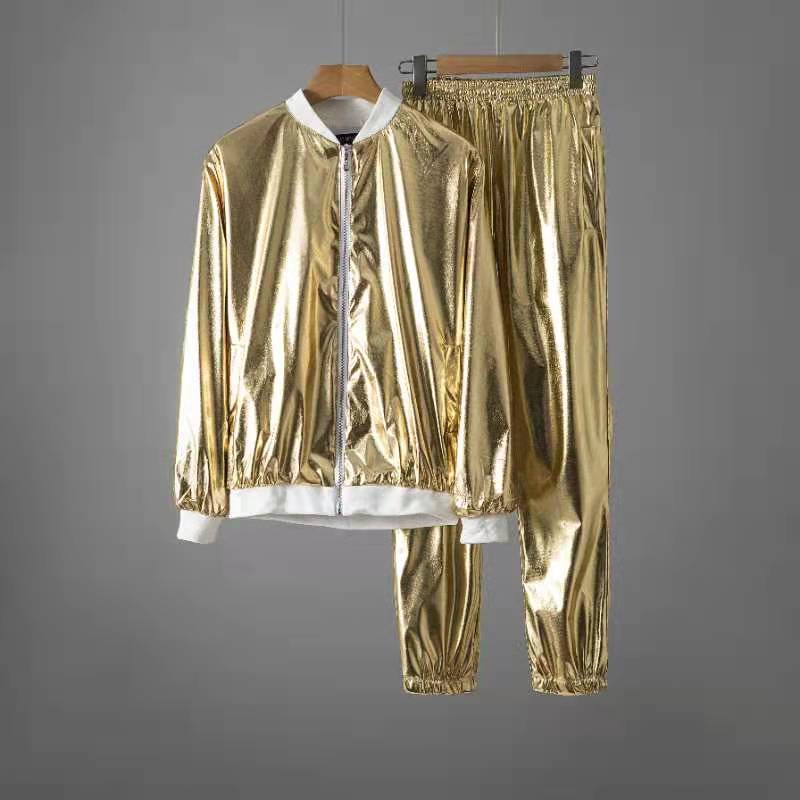 春秋款亮面夹克罗纹领罗纹下摆袖口罗纹金银夹克表演服舞蹈服装,男装夹克,星座1804