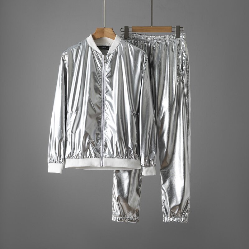 秋季套装表演服学生舞蹈服装亮面金色银色套装,男装休闲套装,星座1804
