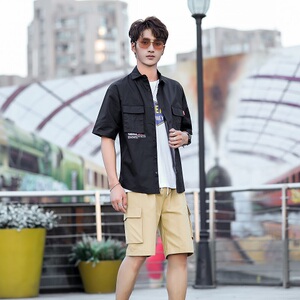 工装短袖衬衫套装潮男装3件套搭配帅气短裤网红休闲C003--P90元图片