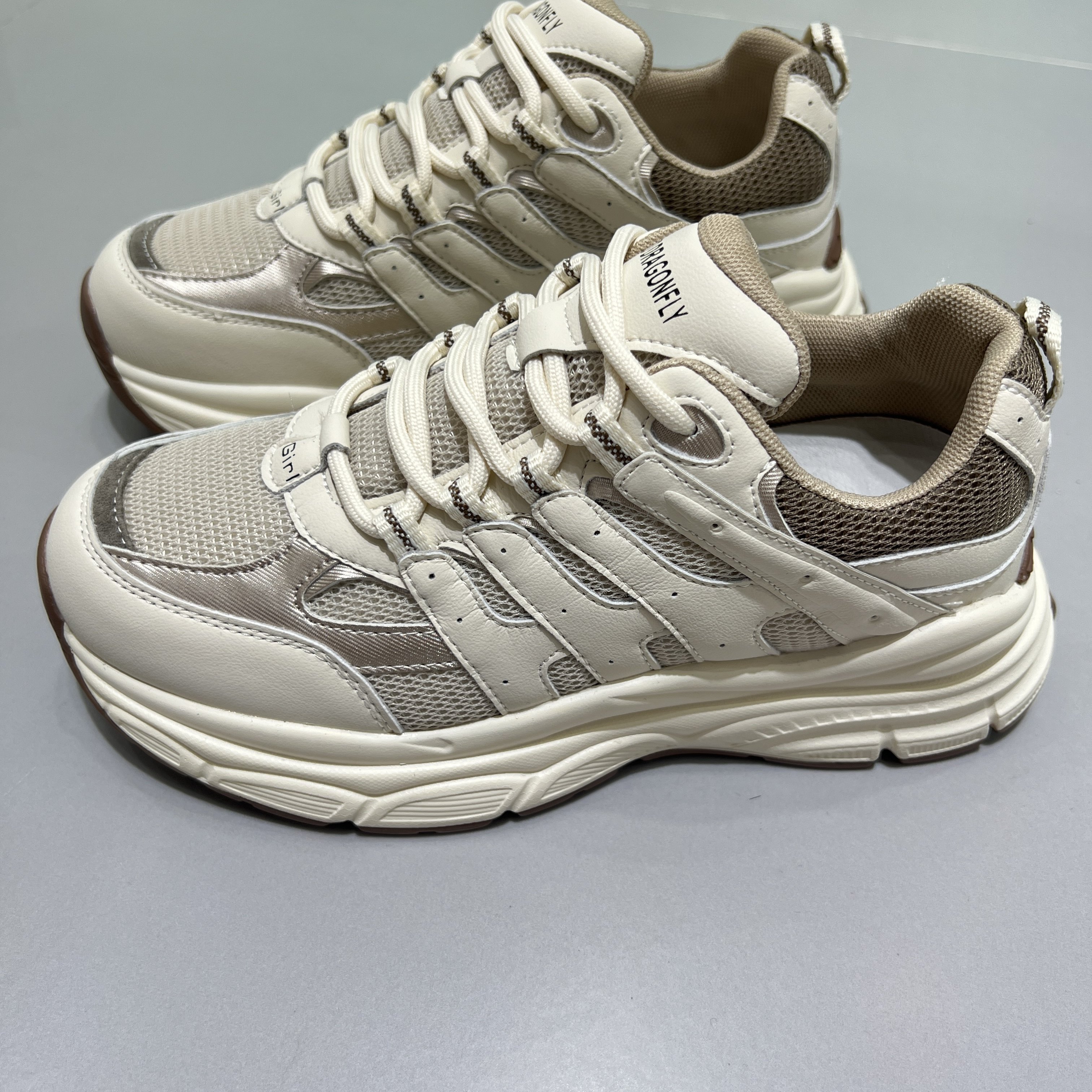 悦薇真皮女鞋鱼刺鞋2023新款秋厚底复古跑步透气休闲运动老爹鞋女