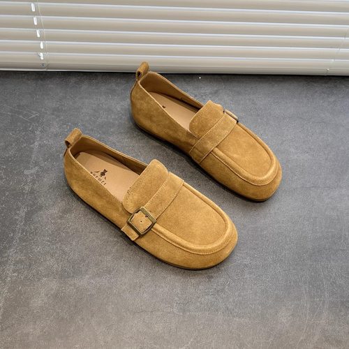 悦薇高品质女鞋牛反绒勃肯鞋女包头一脚蹬博肯磨砂平软底休闲单鞋