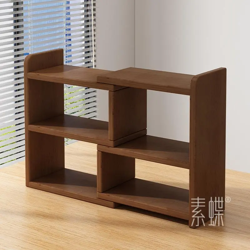 实木书架桌面置物架家用一体靠墙柜子书桌储物柜办公室桌上小书柜