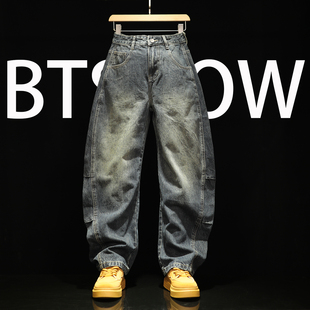 潮男痞帅青少年休闲长裤 牛仔裤 2025秋冬直筒裤 大弯刀阔腿裤 子 男式
