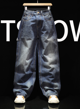 秋冬牛仔裤男生直筒大码宽松显瘦阔腿裤青春潮流痞帅中腰休闲长裤