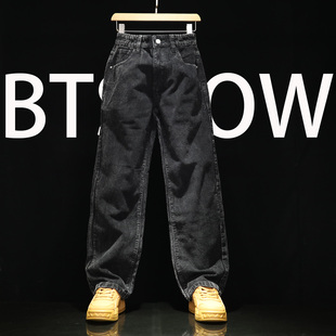 2025秋冬潮牌男生黑色休闲裤 灯芯绒牛仔裤 宽松直筒裤 全棉大码 男式