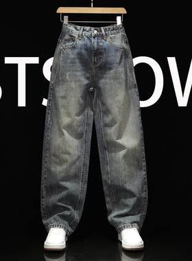 秋冬牛仔裤男款直筒休闲裤男士大码宽松锥形长裤美式高街男装裤子