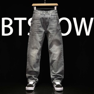 中腰拉链长裤 2025秋冬牛仔裤 潮牌男生灰色微弹修身 直筒休闲裤 男式